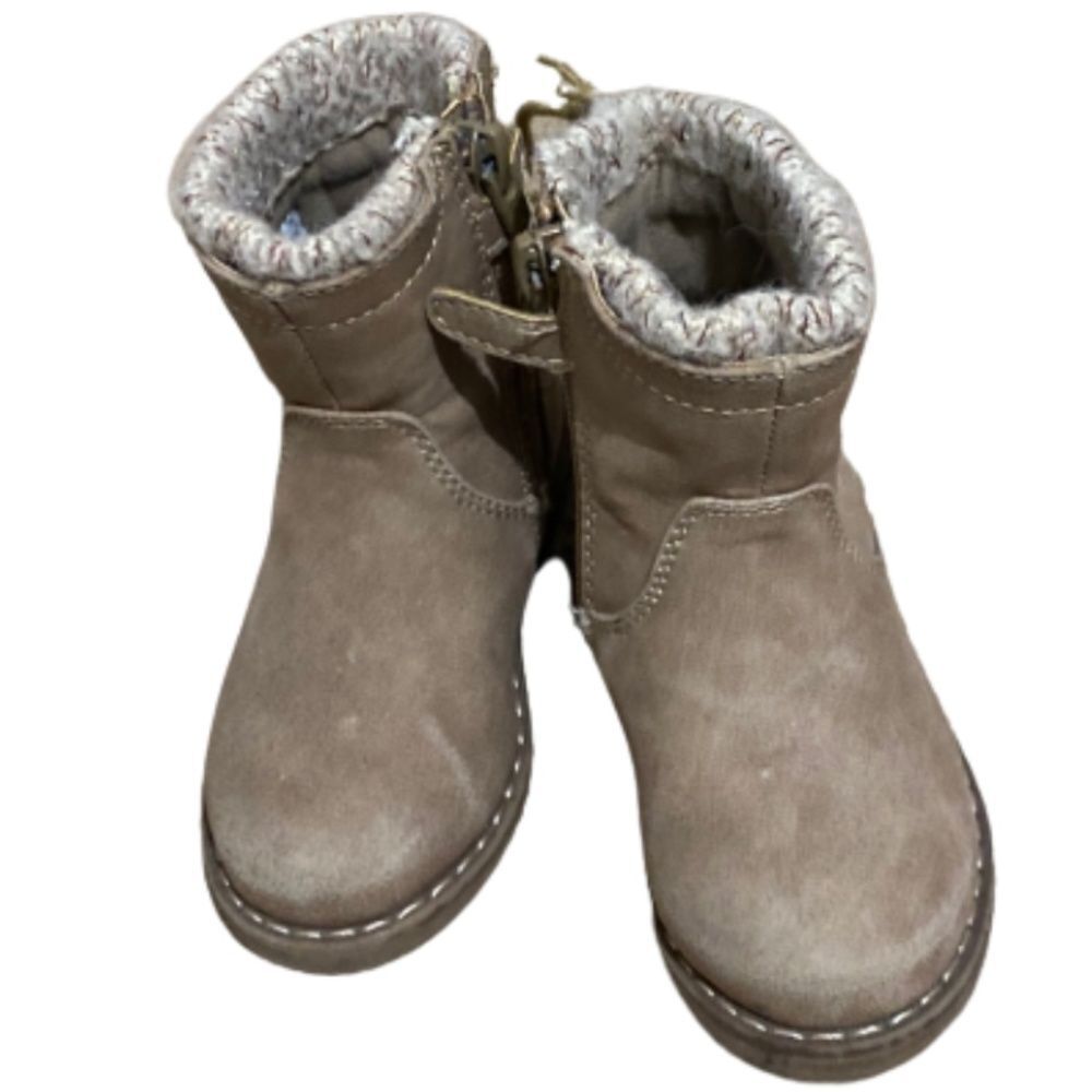 Eva & Zoe Zip Toddler Girl’s Zip Up w/ Faux Lace Detail Taupe Boots Size 6